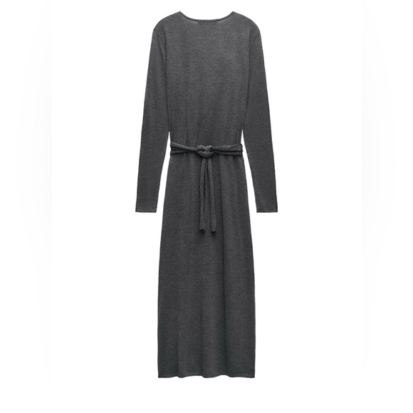 Zara NWT Medium Wool Blend Knit Wrap MIDI Dress Gray V-neck Light Knit - Picture 3 of 9